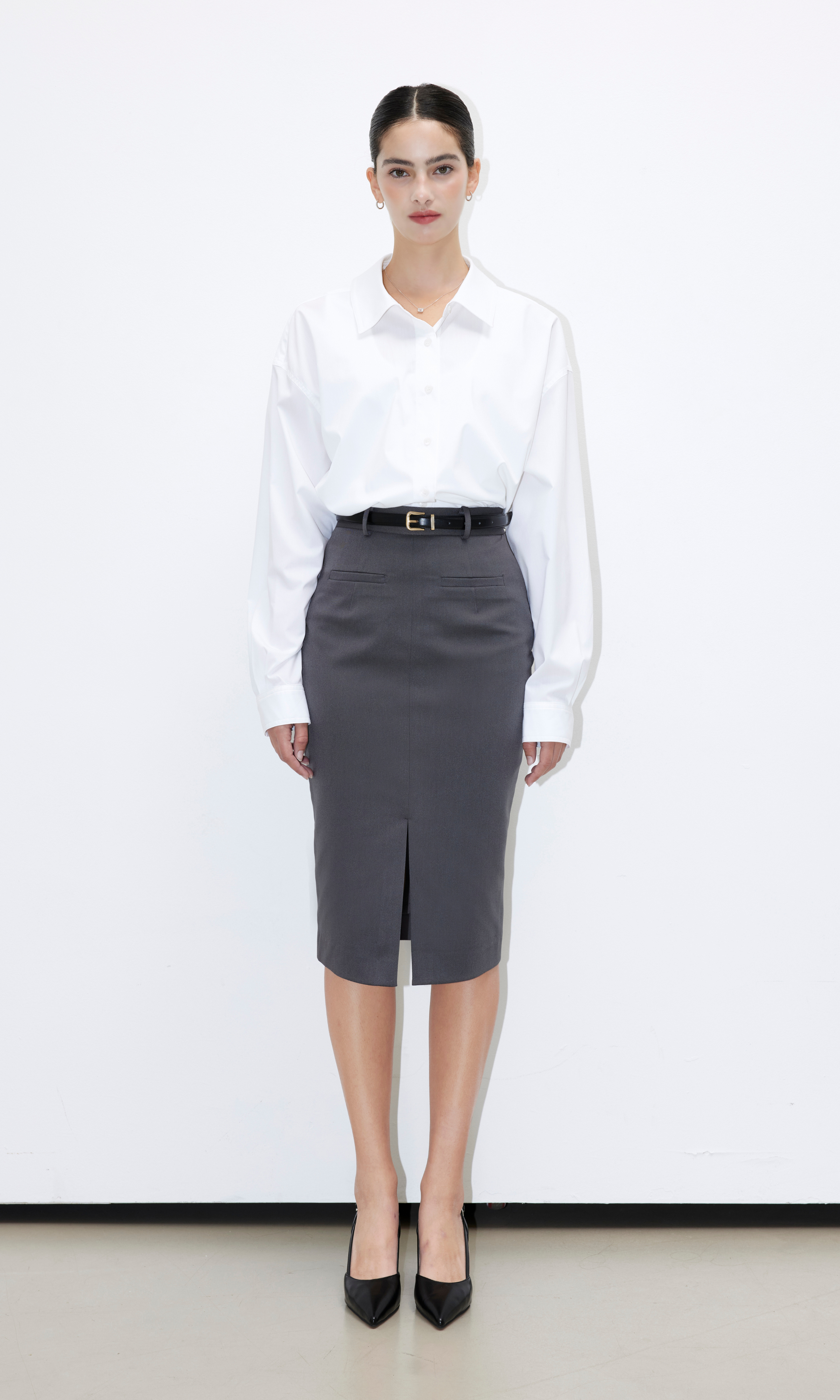 Mina Pencil Slit Skirt (Gray)