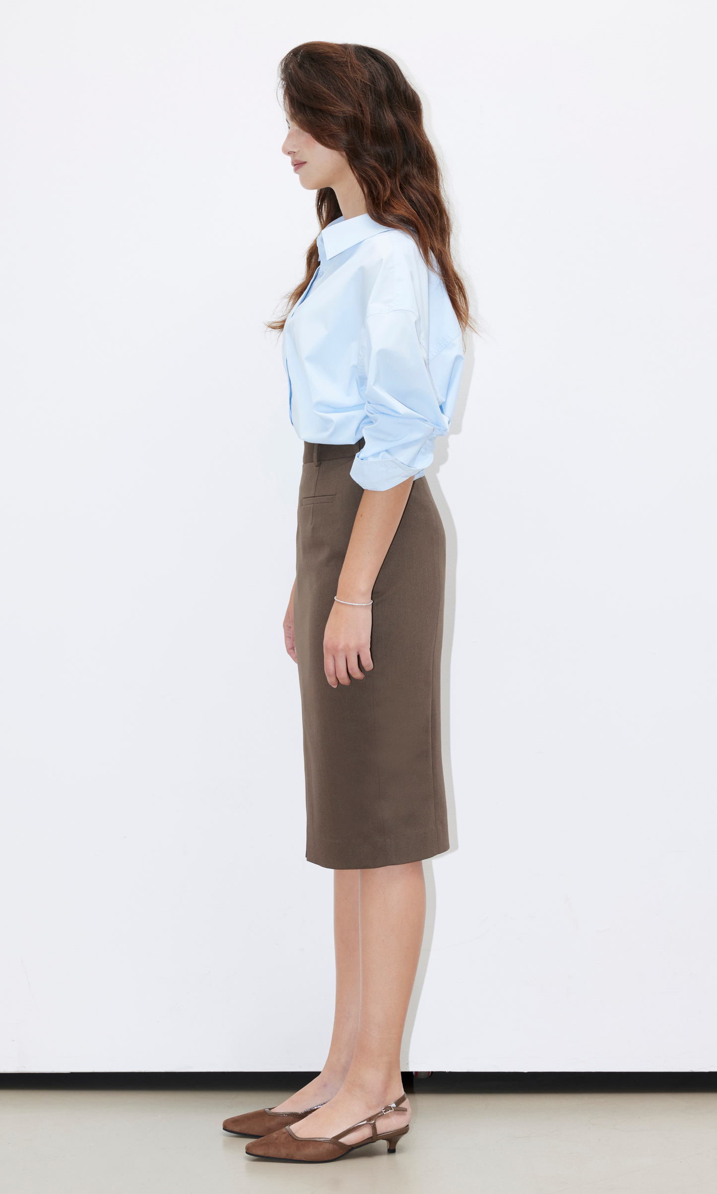 Mina Pencil Slit Skirt (Khaki Brown)