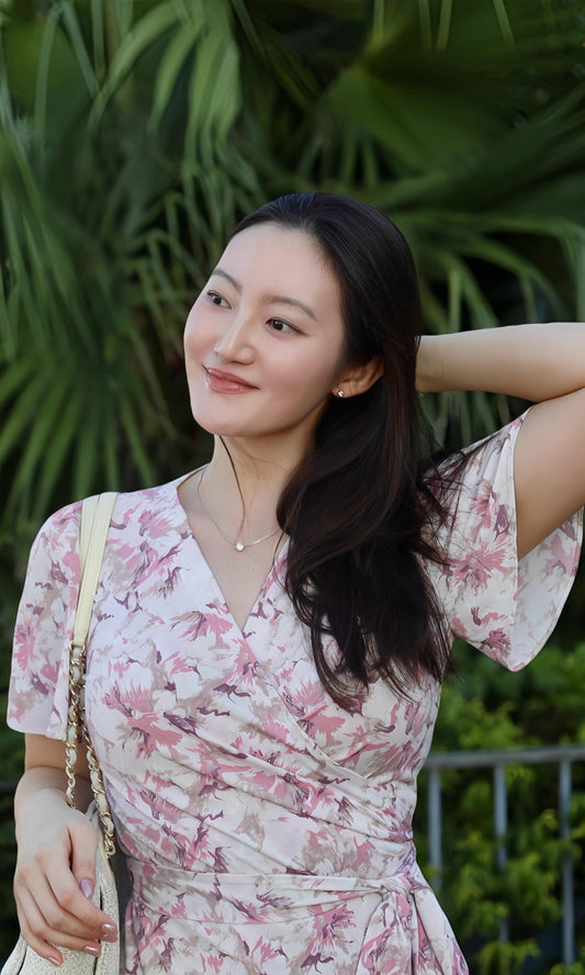 Pink Watercolor Wrap Dress (Made to Order)