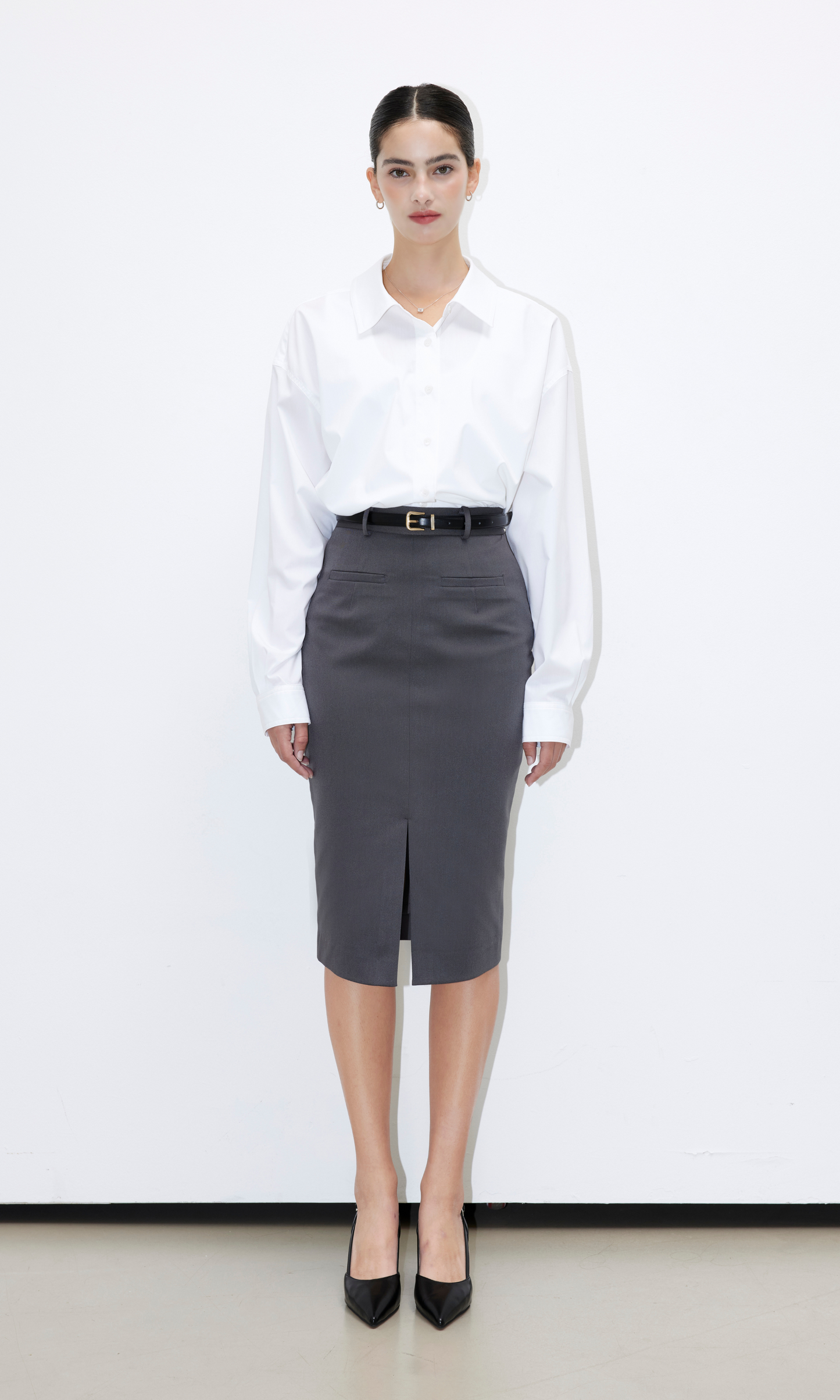 Mina Pencil Slit Skirt (Gray)