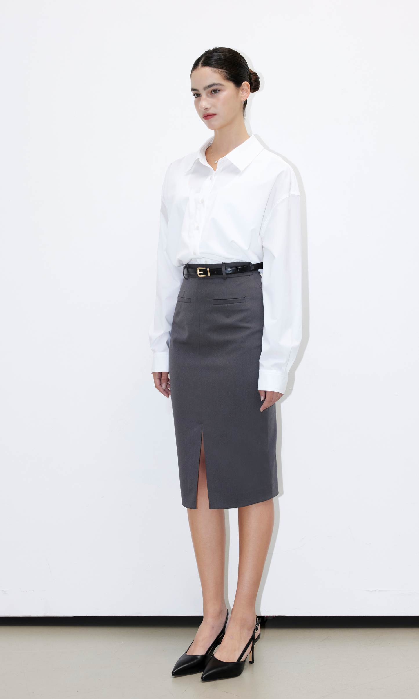Mina Pencil Slit Skirt (Gray)