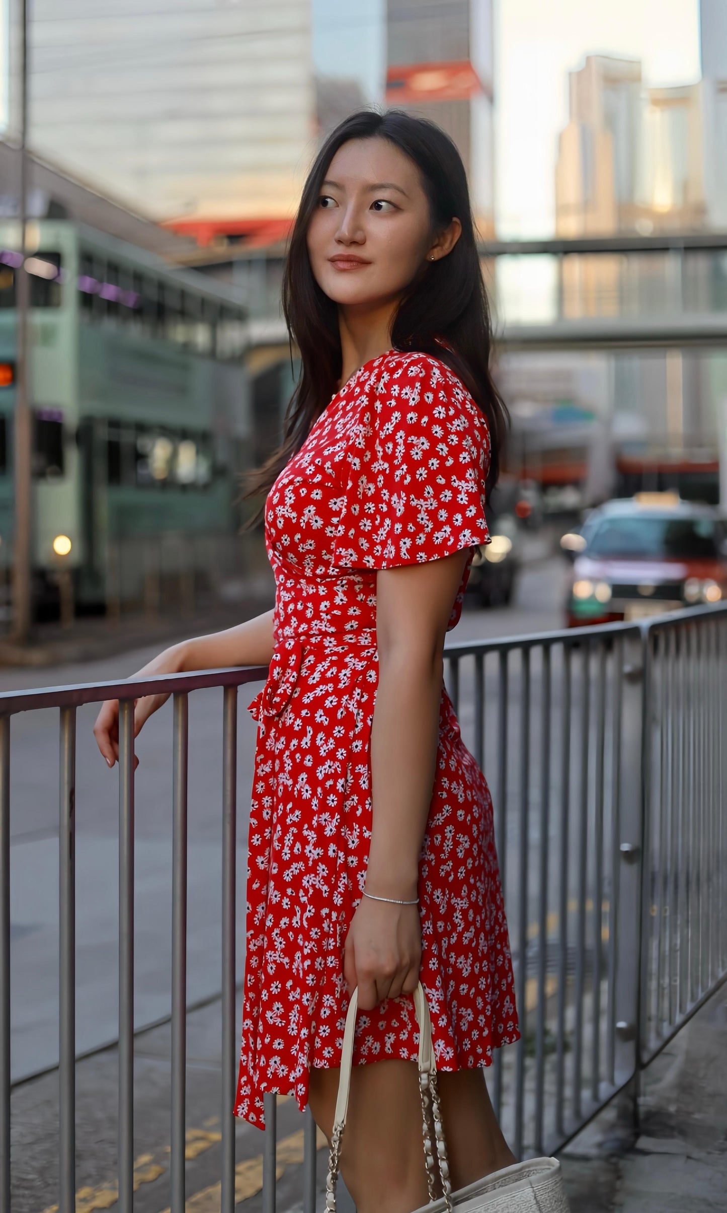 Coral Red Daisy Wrap Dress (Made to Order)