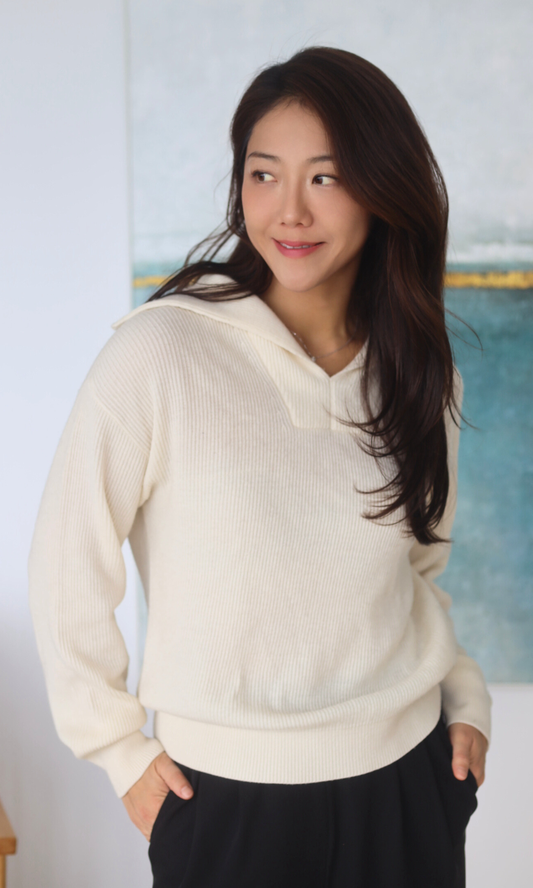 Ivory Cashmere Polo Pullover Knit