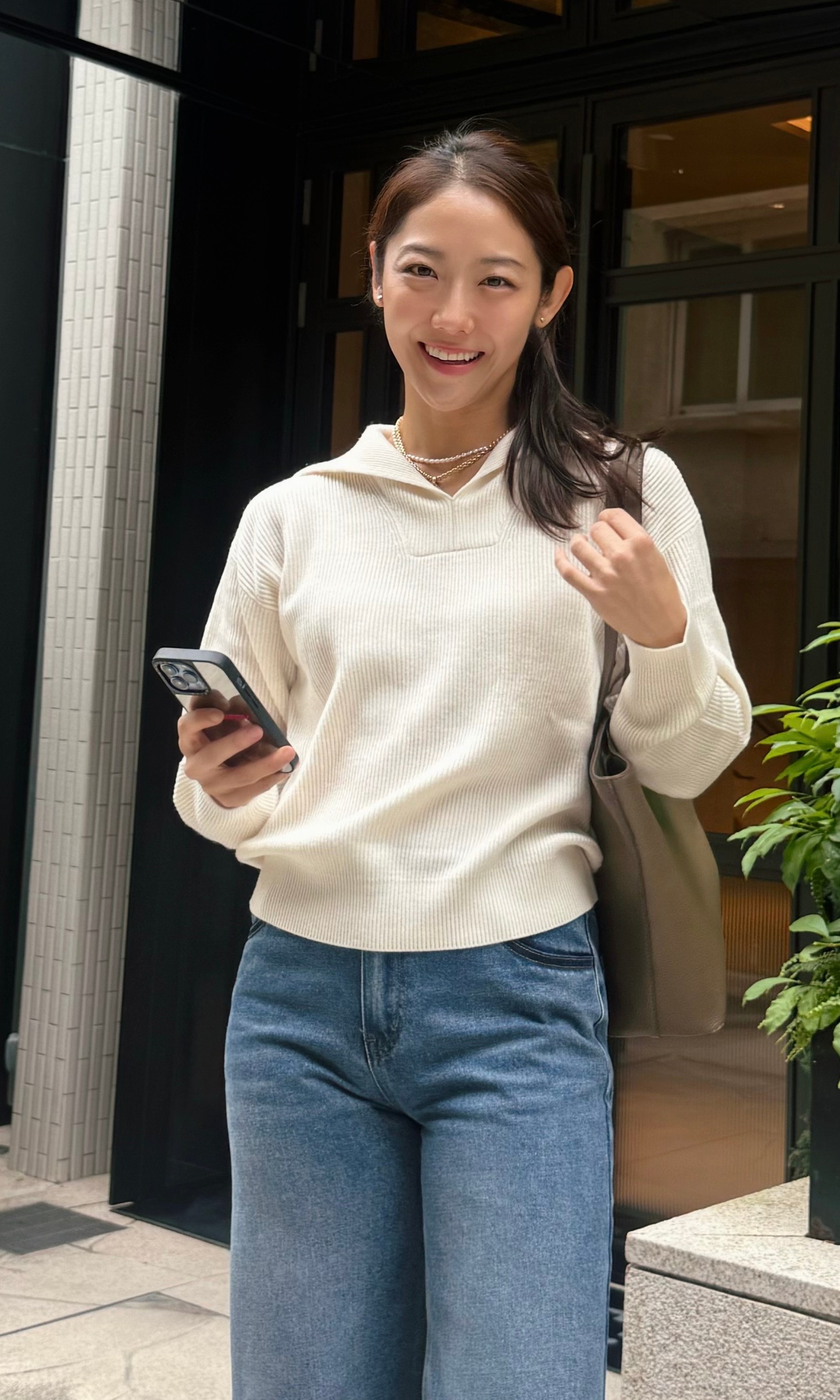 Ivory Cashmere Polo Pullover Knit