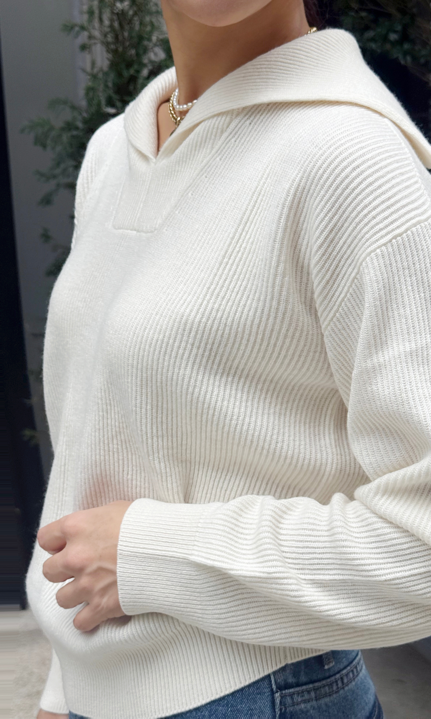 Ivory Cashmere Polo Pullover Knit