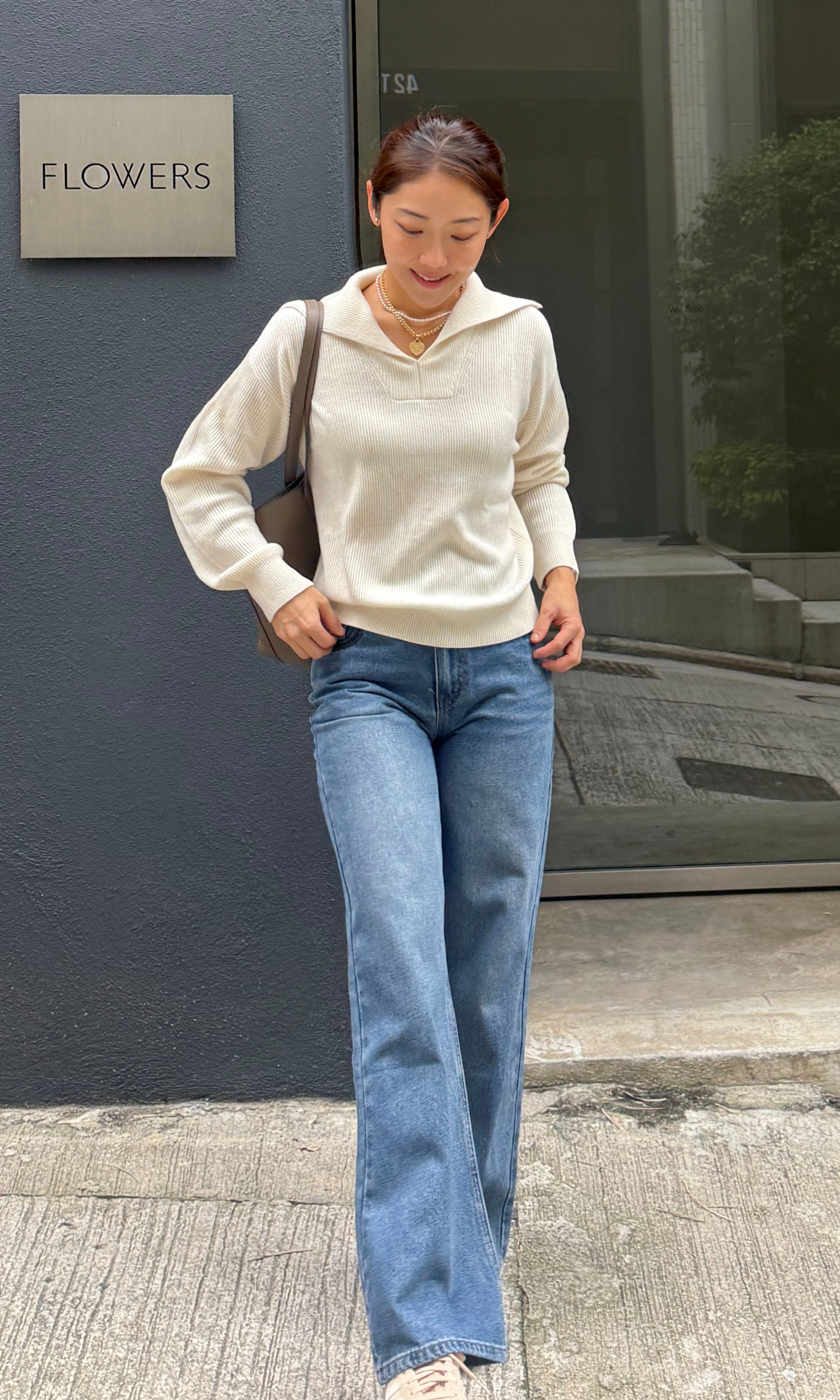 Ivory Cashmere Polo Pullover Knit