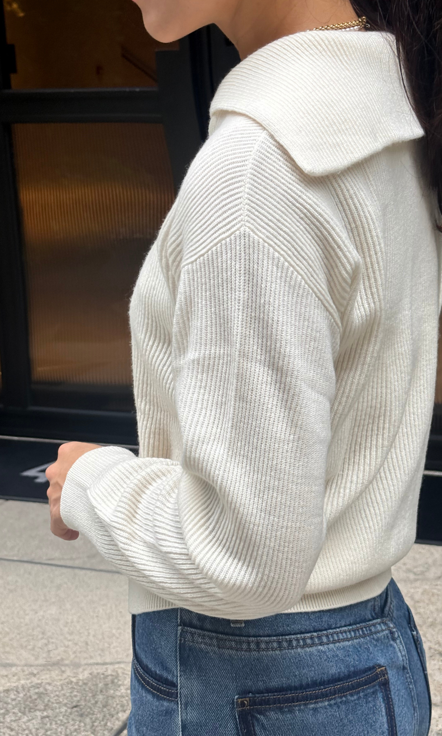 Ivory Cashmere Polo Pullover Knit