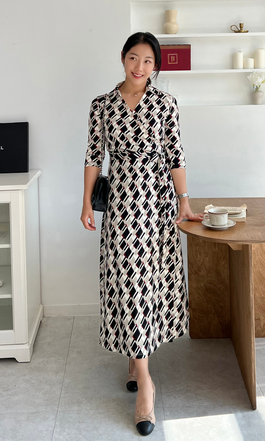 Beige Selma Wrap Dress (Made to Order)