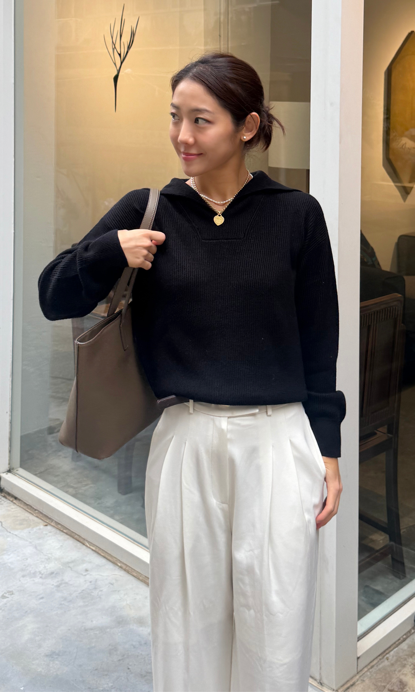 Black Cashmere Polo Pullover Knit