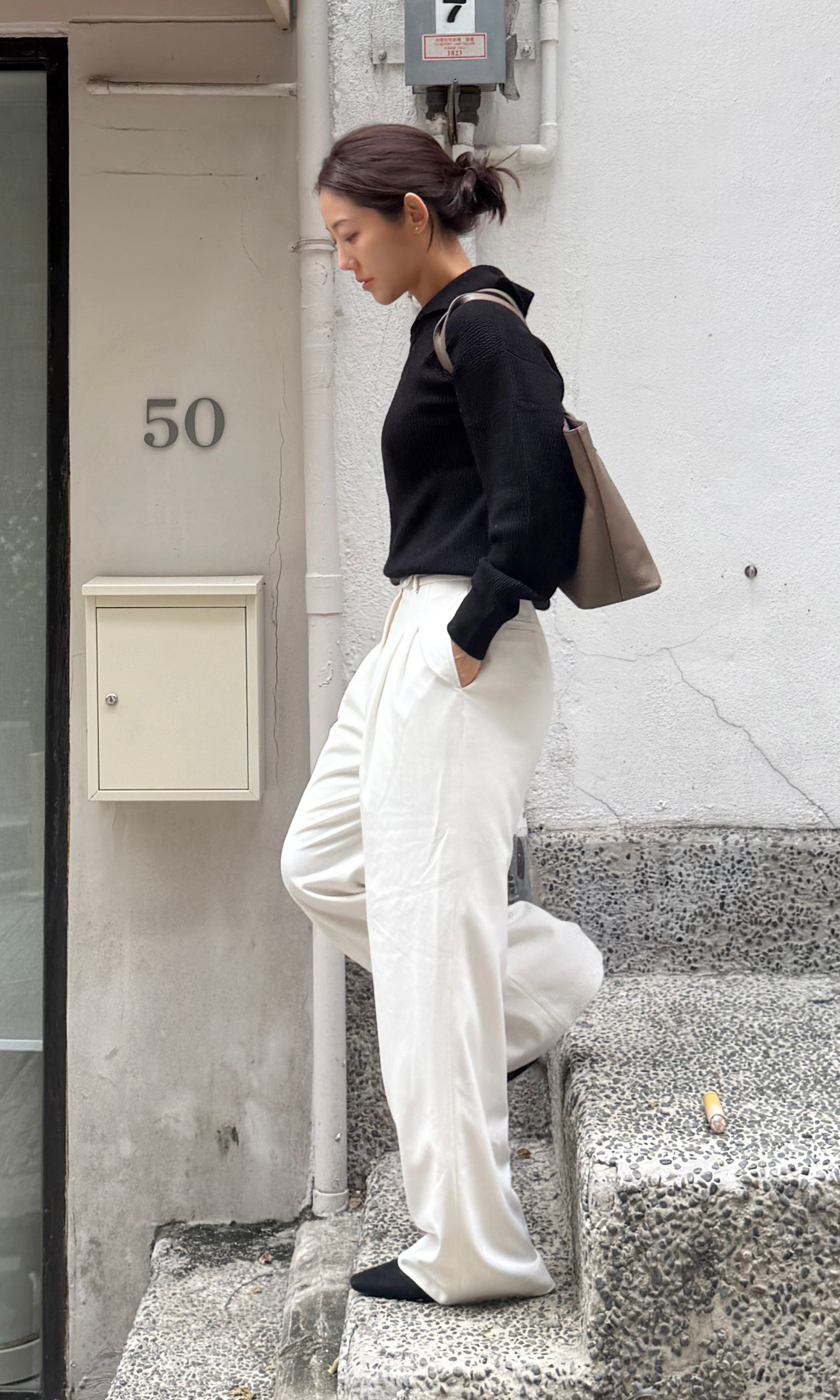 Black Cashmere Polo Pullover Knit