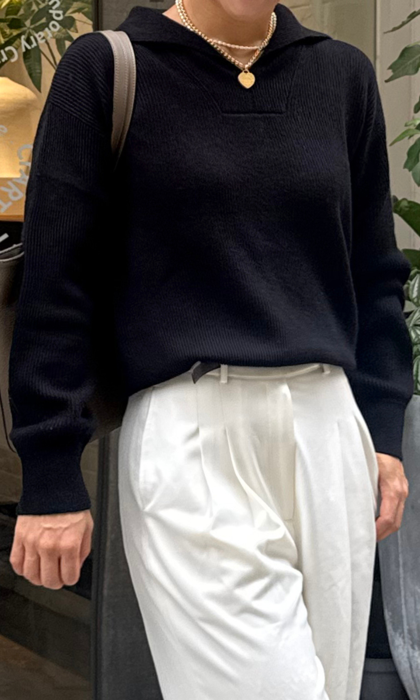 Black Cashmere Polo Pullover Knit