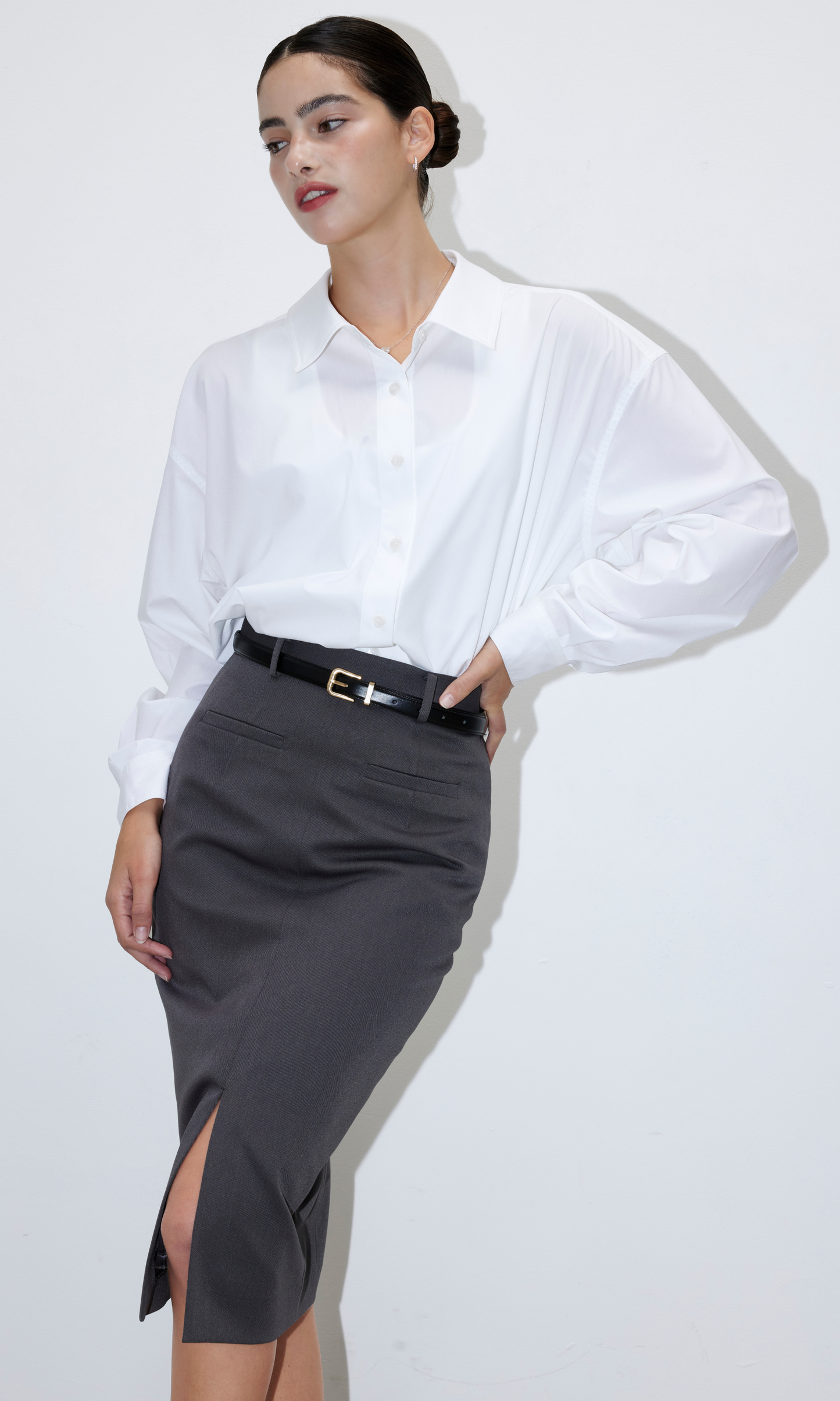 Mina Pencil Slit Skirt (Gray)