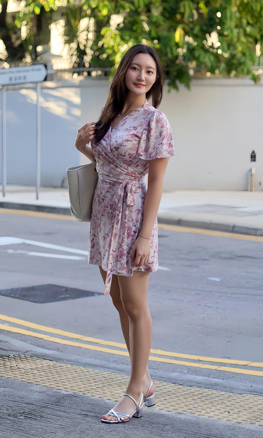 Pink Watercolor Wrap Dress (Made to Order)