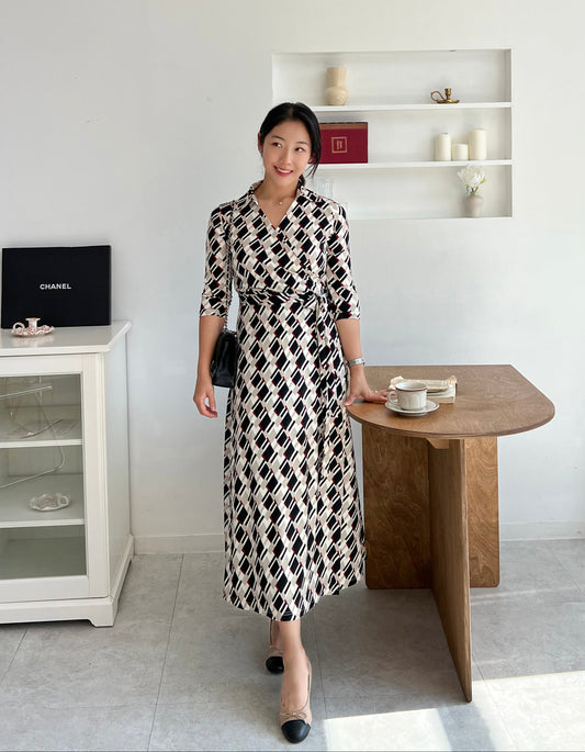 Beige Selma Wrap Dress (Made to Order)