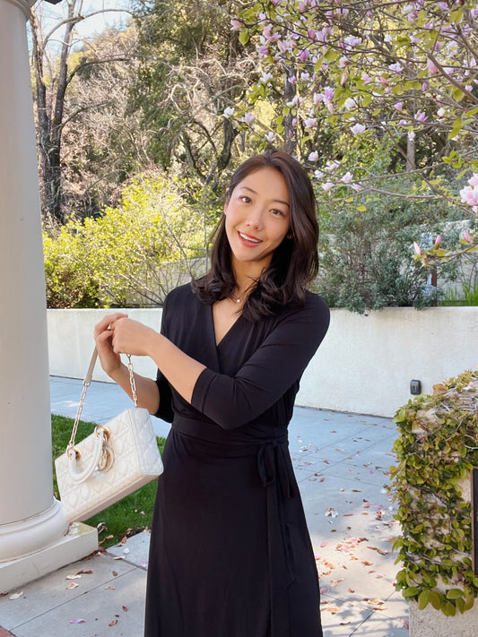 Black Solid Wrap Dress (Made to Order)
