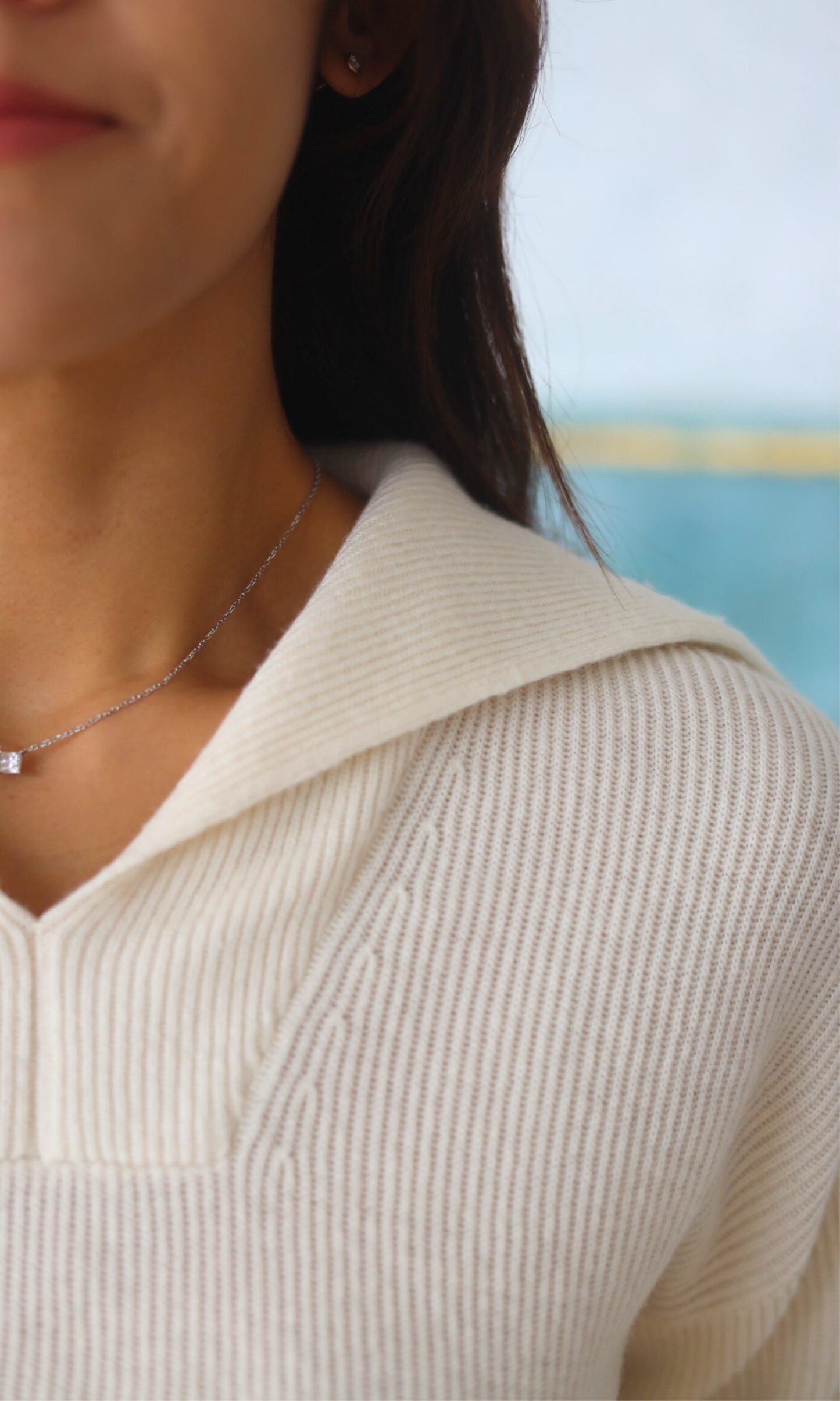 Ivory Cashmere Polo Pullover Knit