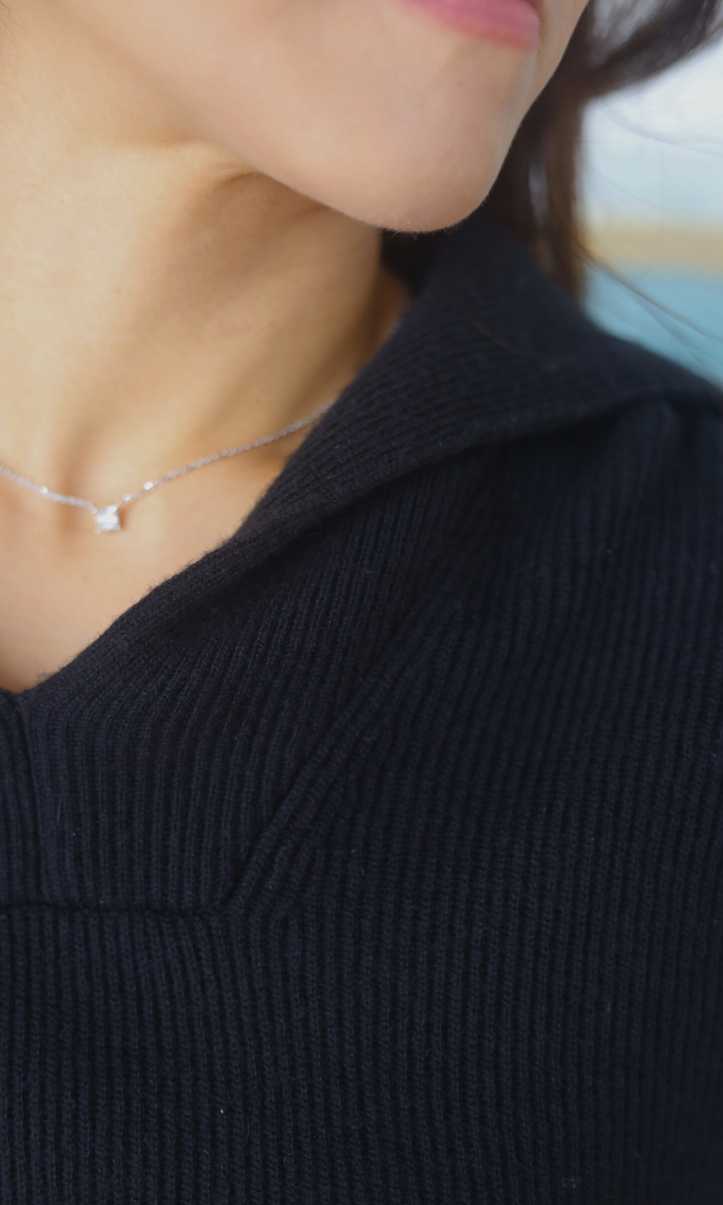 Black Cashmere Polo Pullover Knit